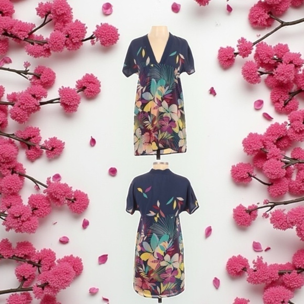Yumi Kim Floral Silk Mini V-neck Dress Size S